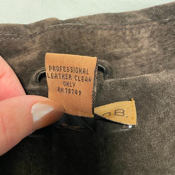 Vintage Arden B Brown Suede Leather Coat Ivory Embroidery Women L (runs small) - Picture 8 of 8